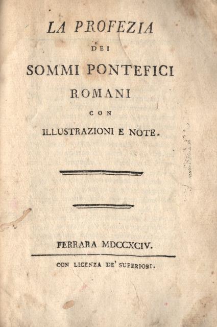 LA PROFEZIA DEI SOMMI PONTEFICI ROMANI