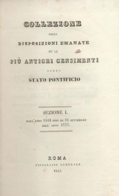 Collezione delle disposizioni emanate su li antichi censimenti dello Stato Pontificio