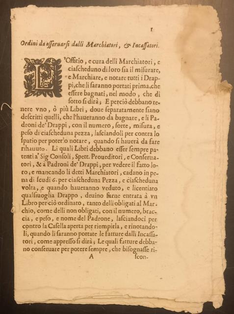 Ordini da osservarsi dalli Marchiatori, & Incassatori