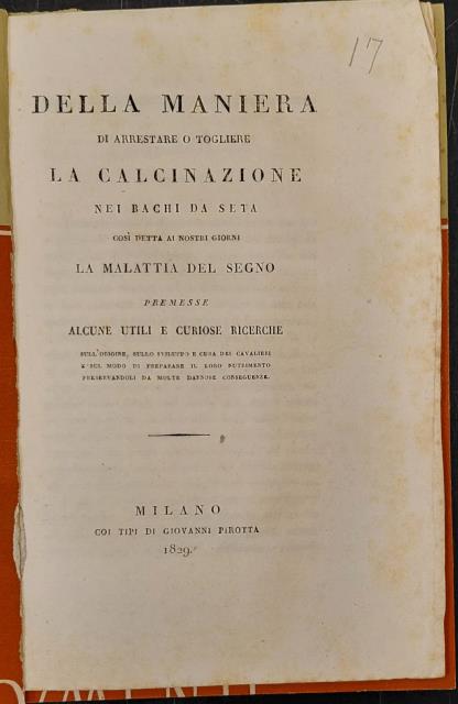 DELLA MANIERA DI ARRESTARE O TOGLIERE LA CALCINAZIONE NEI BACHI DA SETA COSÌ DETTA AI NOSTRI GIORNI LA MALATTIA DEL SEGNO